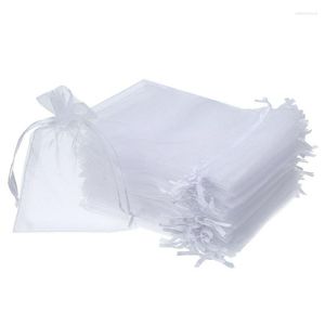 Jewelry Pouches 50 Pieces 4 By 6 Inch Organza Gift Bags Drawstring Wedding Party Favor (White)