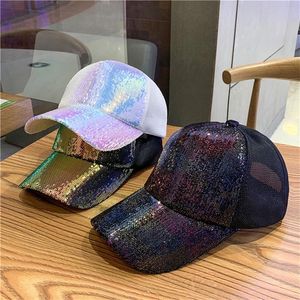 New Shiny Paillettes Berretto da baseball Donna Ragazza Summer Mesh Traspirante Snapback Cappello da sole Sport all'aria aperta Hip Hop Cap Streetwear XY696