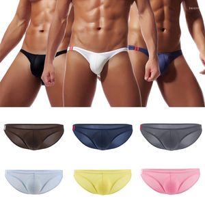 Underpants Sexy Men's Briefs Soft Breathable Ice Silk Underwear Hips Up Transparent Jockstrap Colorful