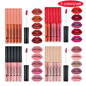 Dudak Parlaklığı 5 PCS SET MAT Velvet Rujlar Su Geçirmez Ruj Seksi Vampir Çubuğu Kadın Dudaklar Güzellik Makyaj Kozmetik