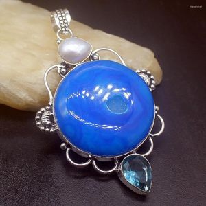 Подвесные ожерелья GemstoneFactory Jewelry Big Promotion One Unique 925 Silver Biwa Pearl Drusy Quartz Topaz Lady Women Ожерелье 0113