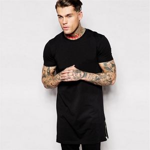 Męskie t-shirty moda męska hip-hopowe t-shirty z długim rękawem boczny zamek błyskawiczny Tshirt mężczyzna duża i wysoka długa koszula białe czarne ubrania Streetwear topy Tees