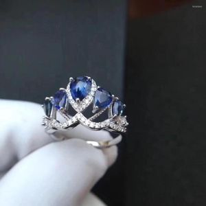 Cluster Rings Wedding Ring Sapphire Natural Real Blue 925 Sterling Silver For Your Loved Wife