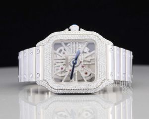 Custom Dign VVS Moissanite Diamond Skeleton Watch Bezel Set Moissanite Watch Luxury Bust Down Watch Handmade Hip Hop Jewelry