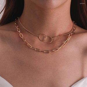 Choker Punk Multilayer Hollow Necklace For Women Thick Chain Jewelry Trendy Hip Hop Simple Clavicle Vintage Round Collar