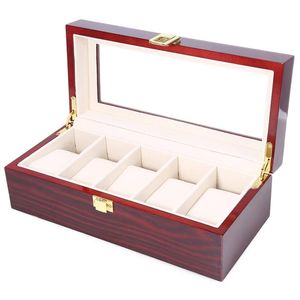 High Quality Watch Boxes 5 Grids Wooden Display Piano Lacquer Jewelry Storage Organizer Jewelry Collections Case Gifts297O