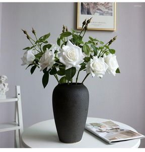 Fleurs décoratives Diamond Rose (2flower 3bud) Décoration de maison Latex Real Touch Wedding Artificial Flower Floral Event Party Affichage -