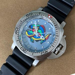 Zegarek na rękę geervo bez logo 42 mm męskie zegarki 316L Case ze stali nierdzewnej NH35 Automatyczny ruch Luminous Fish Dial Gr76-22