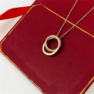 Fashion jewelry love necklaces silver chain with double ring carti necklace full cz women men crystal diamond pendant designer 316L titanium steel girls gift