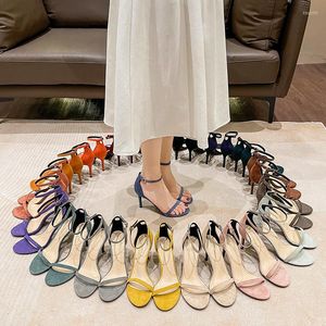 Dress Shoes Summer Sandals Suede Flat Belt Sandal 2023 Women's Thin Heel Comfortable Design Temperament Black High Heels Customize