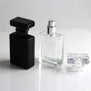 Empty Refilable Spray Bottles 50ml Clear Black Square Cosmetics Perfume Container