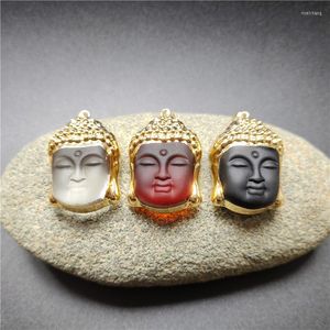 Hänghalsband fuwo färgglada glas kristall carve buddha huvud fantastiskt design övernaturlig amulet knut lycklig charm buddhism smycken pd387