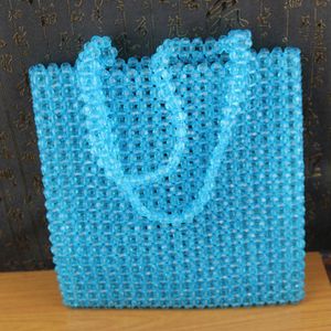 Yeni güzel mavi akrilik kristal kız boncuklar günlük taşınabilir tek omuzlu şeffaf çanta 230304
