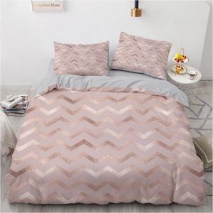 Bedding Sets 3D Digital Pink Comforter Golden Waves Duvet Covers 3pcs Twin Queen King Size 220x240cm Double Bed Linen For Adults