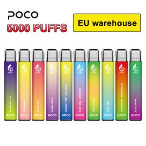 Orijinal 5000 puf Sigara Poco Büyük Tek Kullanımlık Vape Kalem AB depo Eletronic Sigara Örgü Bobin Şarj Edilebilir 15 ML 8 Renk Cihaz Yeni Buhar kalem