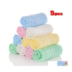 Towels Robes 5Pcs/Lot Muslin 6 Layers Cotton Soft Baby Face Towel Handkerchief Bathing Feeding Washcloth Wipe Burp Cloths Drop Del Dh7Oe
