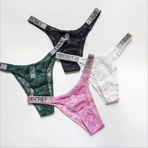 Women's Panties 2023 Women Sexy Thong Letter LOVE Rhinestone Lingerie Low-waist Female Lace G-string Breathable Underwear Briefs Thongs