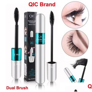 Mascara Qic 4D Fibra di seta Lash Ciglia ricce nere 2 in 1 Trucco a doppia spazzola Allungamento spesso Impermeabile Consegna goccia a lunga durata Dhfbw