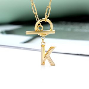 Colares com letra inicial para mulheres ouro corrente de aço inoxidável grosso OT fivela colar presente de aniversário jóias
