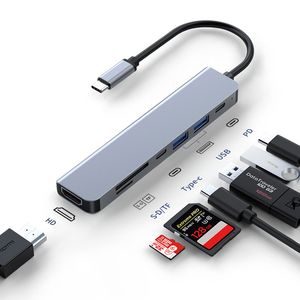 7 I 1 4K HD 60Hz Triple USBC 2.0 3.0 USB3.0 TF Card Type-C USB-C Laptop Type C Docking Station USB Hub för MAC