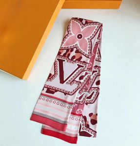 Ny designer halsduk kvinnliga smala påse handtag silkescarf dubbelsidig tryckt twill satin märke litet siden