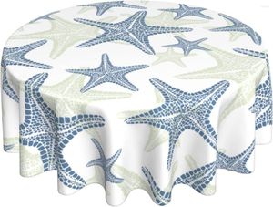 Table Cloth Beach Round Tablecloth 60 Inch Ruitic Navy Blue And Teal Starfish Waterproof Fabric Coastal Tablecloths Decorative