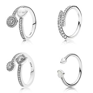 925 srebrne kobiety dopasowane pandora pierścień oryginalny sercowe pierścienie moda 4 styl 1 szt. Kobiety Pierścienie biżuteria serce perłowe otwór kryształowy