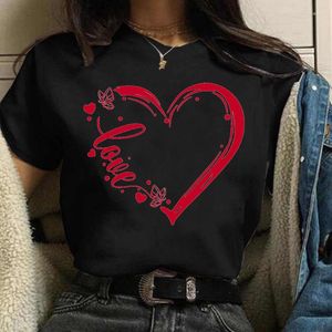 女性用Tシャツが大好きなプリントレディースシャツレッド女性カジュアルTシャツラウンドネックファッション短袖