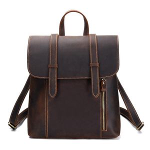 Backpack Brand Vintage Crazy Horse Leather Handmade Genuine Cowhide Rucksack School Daypack Laptop Travel Bag Bolsa