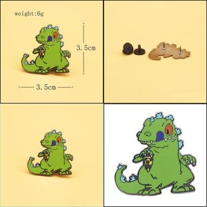 Karikatür Aksesuarları Reptar Dinozor Broş ve Emaye Pimleri Erkek Kadın Moda Takı Hediyeleri Film Roman Lapel Rozetler Dam Desen Teslimat BA DHPZO