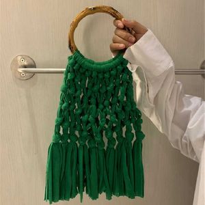 Handmade Cotton Woven Tassel Shoulder Crossbody Bag Vintage Messenger Bag Women Fashion Beach Summer Knitted Handbags Purse 230304 230220