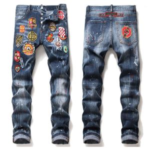 Herrenbekleidung Designer-Herrenjeans Badge Rips Stretch Schwarze Jeans Herren Slim Fit Washed Motorrad-Denimhose Getäfelte Hip-Hop-Hose