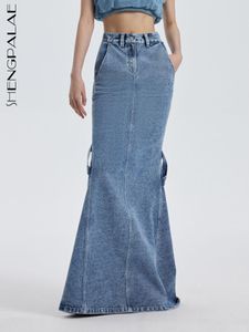 Spódnice Shengpalae Trąbka podzielona jeansowa dżinsowa kodeksu elegancka kostka w wysokiej talii 2023 Spring Fashion Ubrania 5R971 230303