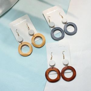 Dingle örhängen trä pendientes mujer kvinnor 2023 trend geometri polymer lera handgjorda örhänge vintage smycken