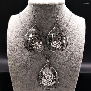 Collana Orecchini Set Loto Gioielli in acciaio inossidabile Donna Colore argento Flor De Loto Pendientes Mujer Moda 178379S07