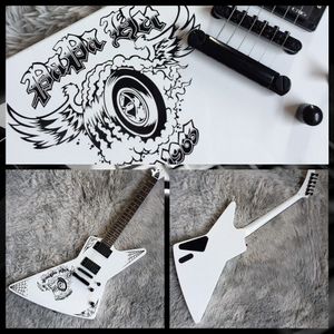 Custom Shop EX Model White Electric Guitar Black Painting Body Black Hardware