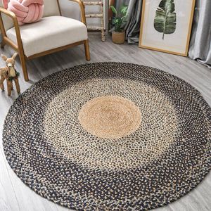 Carpets Livingroom Carpet Wear Resistant Durable Natural Jute Denim Traditional Hand Knitting Bedroom Rugs Soft Comfortable Round Mat