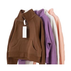 Jaqueta feminina mais veludo primavera e outono ioga espessada semi-zip terry designer suéter feminino lodendo jaqueta solta