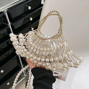 Bags Luxury Silver Pearl Clutch Bag For Women Party Wedding Designer Handbag Purse Female Hollow Out Shoulder Crossbody