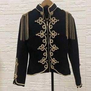 Women's Suits Hight Quality Luxury Beading Bandage Coat Black Long Sleeve Gold Ling Rayon Bandave Jacket Evening Party Dress &