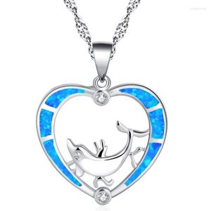 Hanger kettingen mode zilveren kleur blauw opaal hart kristallen ketting vrouwen vrouwelijk dolfijn dieren bruiloft oceaan strand boho sieraden cadeau