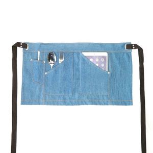 Aprons Style Blue Denim Waist Half Short Apron With Pockets Restaurant Waiters Waitress Chef Kitchen Accessories