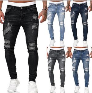 Мужские джинсы Adisputent, спортивные штаны, сексуальные штаны с дырками, повседневные летние и осенние мужские рваные узкие брюки, тонкая байкерская верхняя одежда