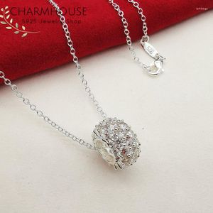 Anhänger Halsketten 925 Sterling Silber Für Frauen Klare Zirkonia Perlen Halskette Collier Choker Weißgold GP Brautschmuck