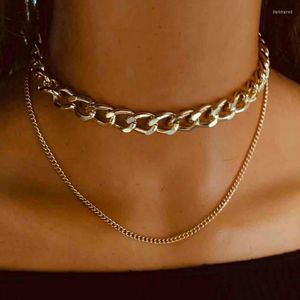 Chains Duftgold Exaggerated Crude Double Layer Necklaces Geometric Fashion Choker Necklace For Women Jewelry Schmuck Gold
