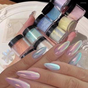 Nagel glitter 1 flaska aurora sjöjungfru pulver neon färg pärlor design glänsande damm för flickor vit-is krom pow