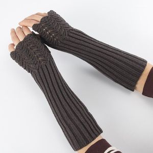 Fem fingrar handskar vinterkvinnor stickade fast ullben varmare mode lapptäcke kvinnliga halvfinger ärmar