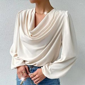 Damenblusen, V-Ausschnitt, Chiffon-Bluse, Damen, Street-Tops, Laternenärmel, lockeres Hemd, Herbst, plissiert, Vintage, lässig, für Damen, elegant, 24336