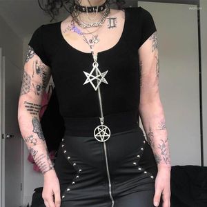 Magliette da donna Goth Shirt Donna Summer Dark Style Metal Chain Zip Top corto a maniche corte