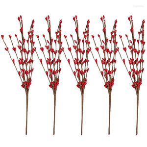 Decorative Flowers 5pcs Artificial Berry Stems Fake Branch For Christmas Decors Picks Fruit Cuttings Orange Simulation